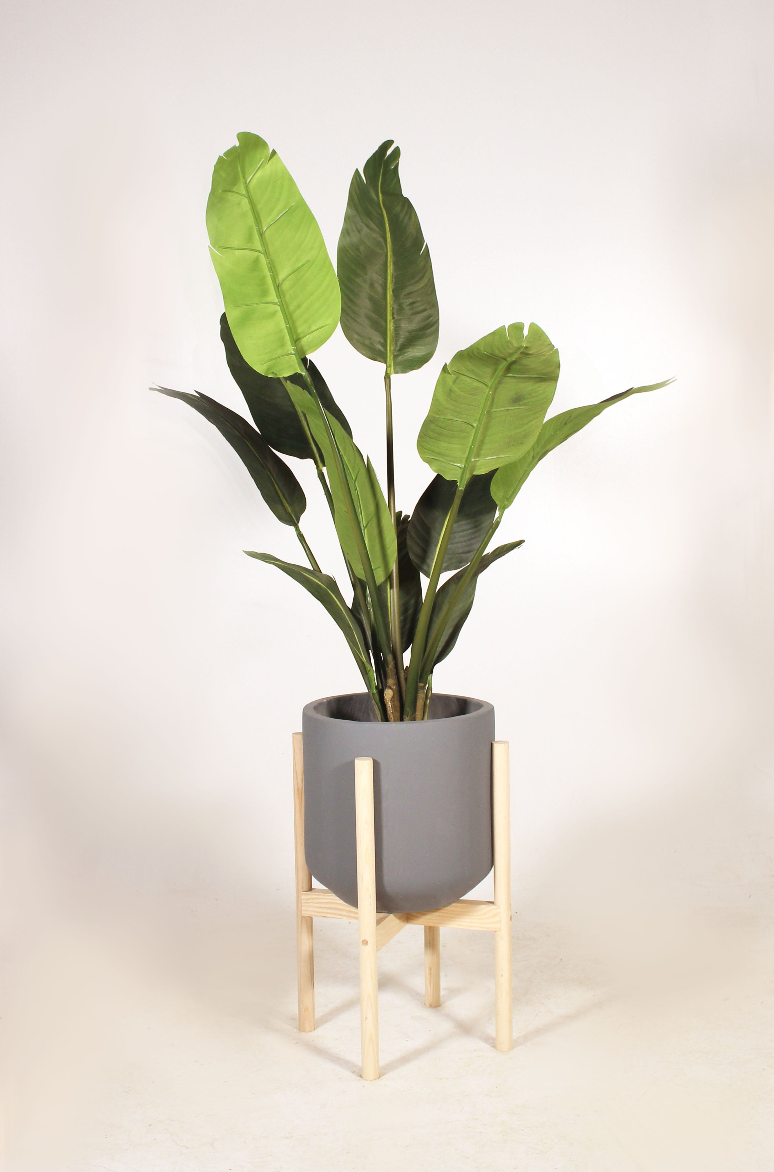 clay pot plant stands 10" Clay Planter with Wood Stand Cement / Natural